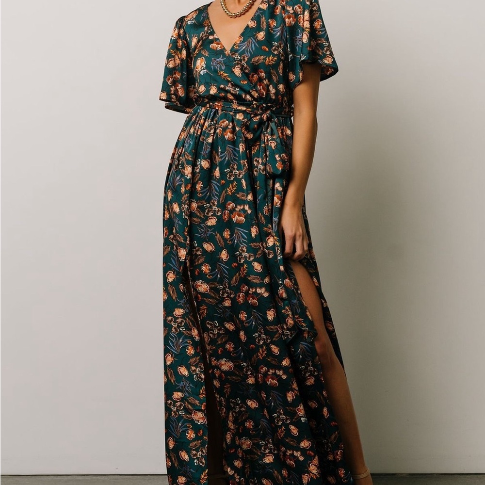 Floral Wrap Dress in Green and Pink